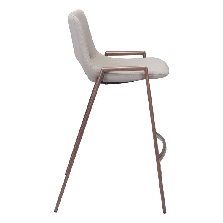 Beige Upholstered Counter Stool with Walnut Veneer Legs