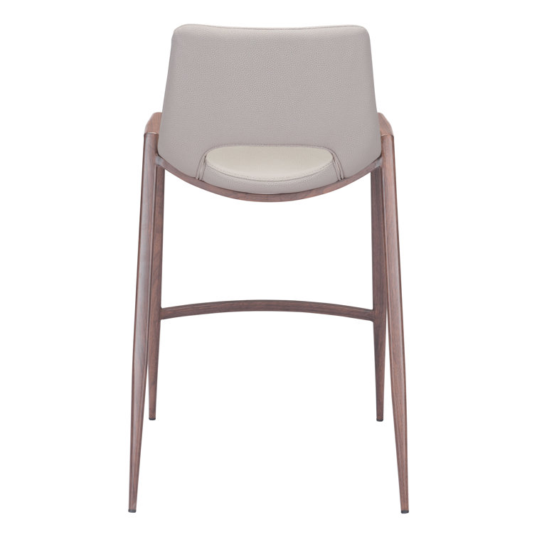 Beige Upholstered Counter Stool with Walnut Veneer Legs