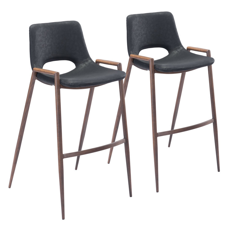 Black Faux Leather and Wood Bar Stool