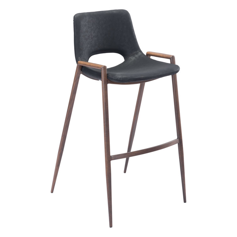 Black Faux Leather and Wood Bar Stool