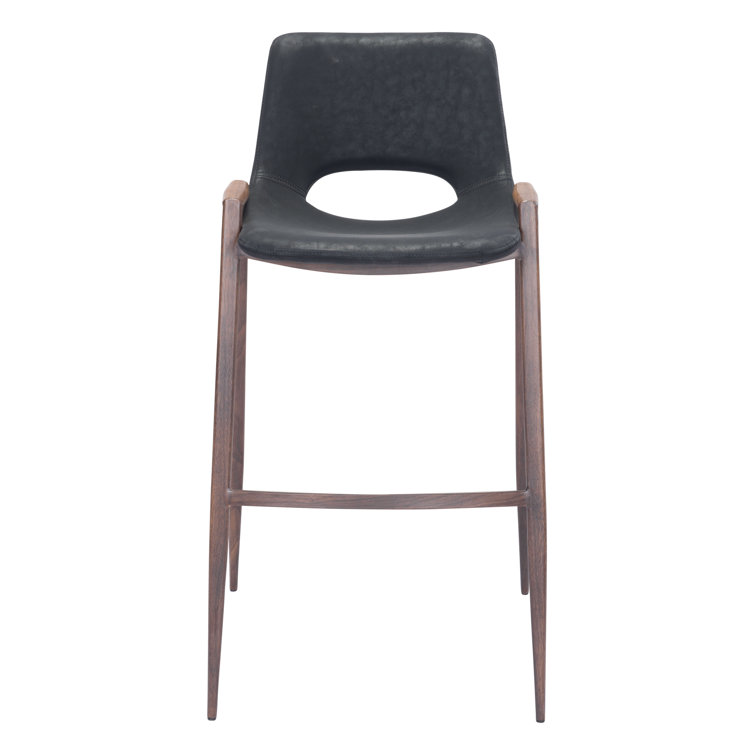 Black Faux Leather and Wood Bar Stool