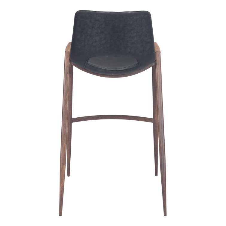 Black Faux Leather and Wood Bar Stool