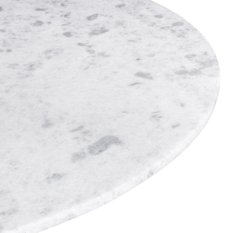 White Marble and Wood Round Dining Table