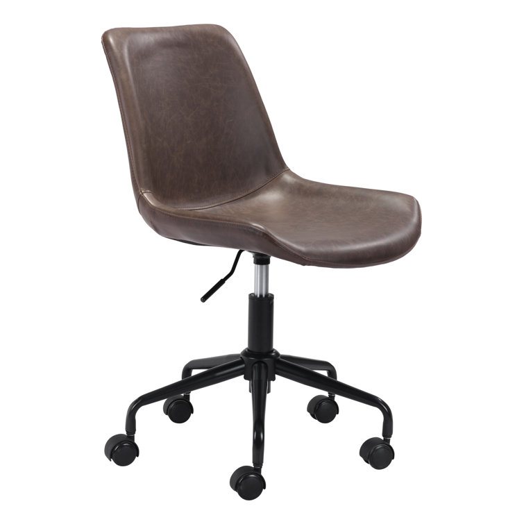 Contemporary Brown Faux Leather Swivel Desk Chair with Metal Base