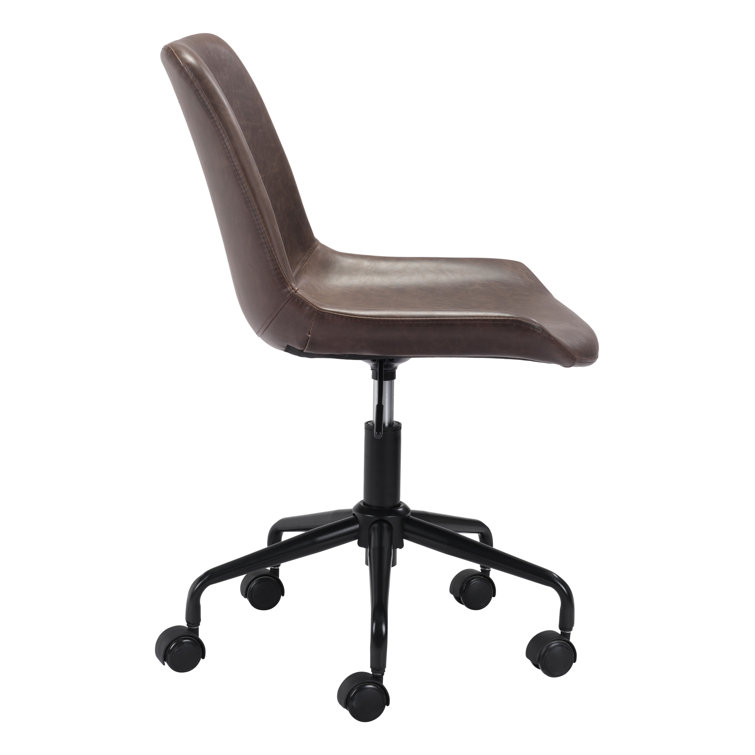 Contemporary Brown Faux Leather Swivel Desk Chair with Metal Base