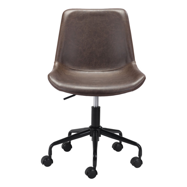 Contemporary Brown Faux Leather Swivel Desk Chair with Metal Base