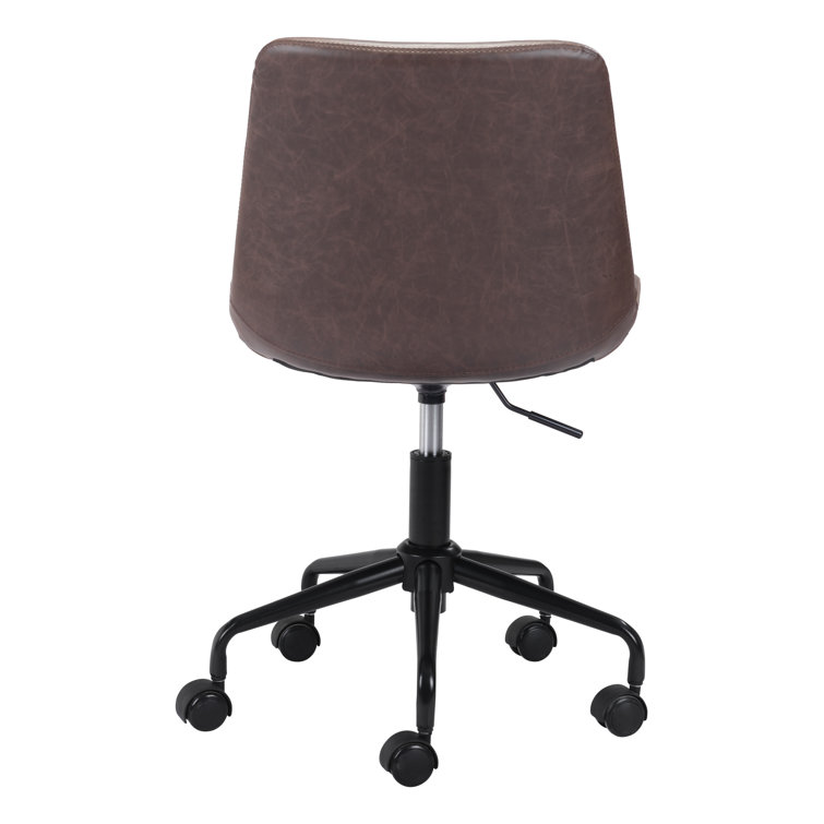 Contemporary Brown Faux Leather Swivel Desk Chair with Metal Base