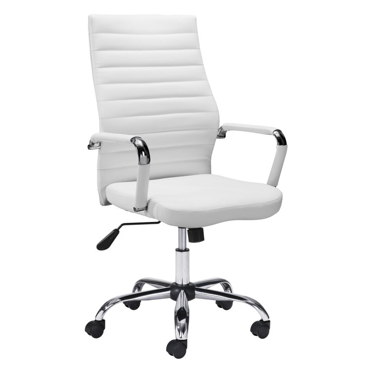 White High Back Leather Swivel Arm Chair