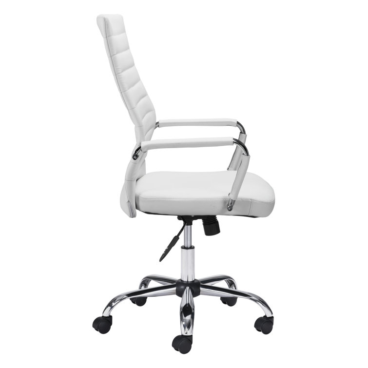 White High Back Leather Swivel Arm Chair