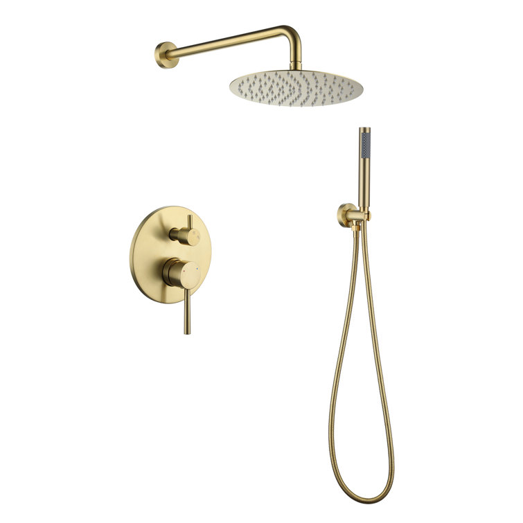 Brushed Gold Wall Mounted Rain Shower System with Handheld