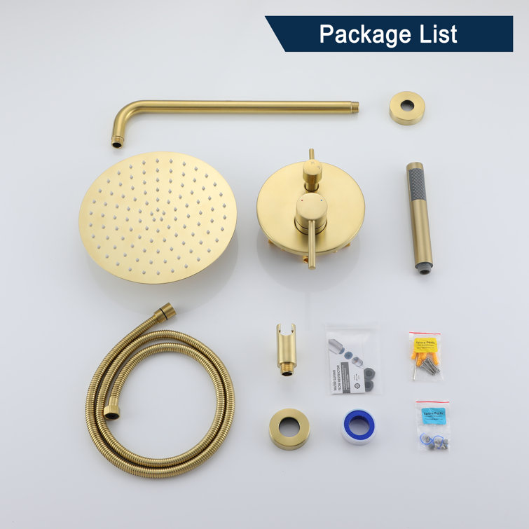 Brushed Gold Wall Mounted Rain Shower System with Handheld