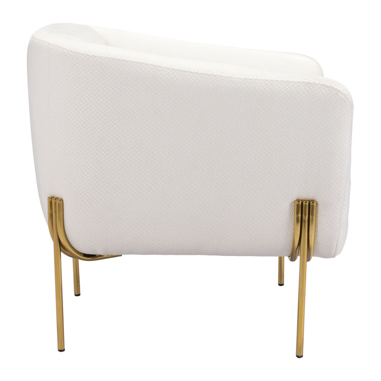 Ivory Elegance 31" Modern Metal Arm Chair with Gold Frame
