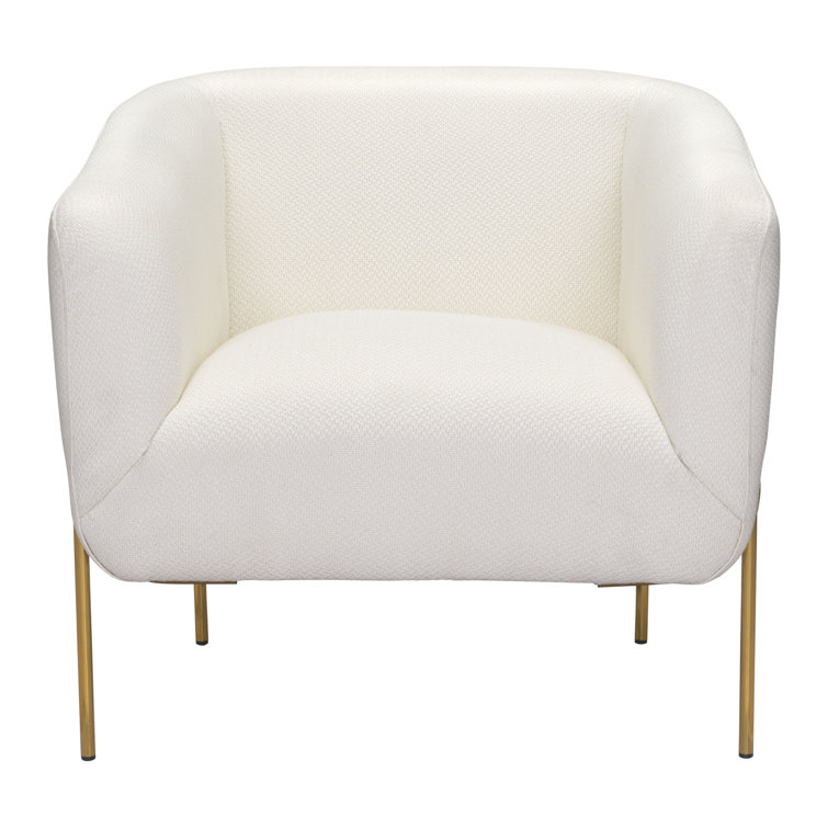 Ivory Elegance 31" Modern Metal Arm Chair with Gold Frame