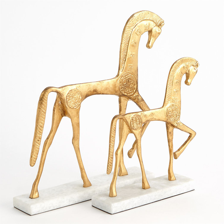 Elegant Gold Leaf Roman Horse Sculpture on Marble Base