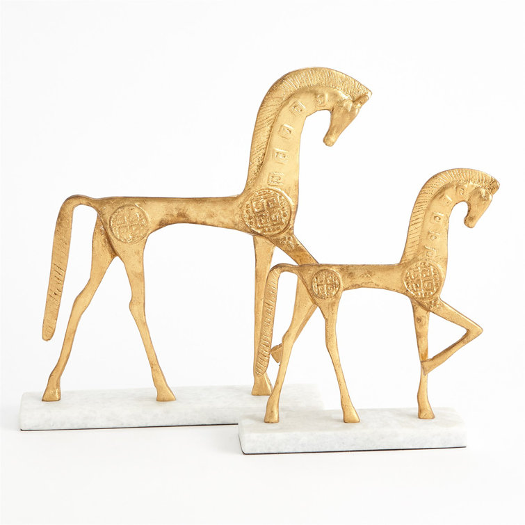 Equestrian Grace Gold Leaf Iron Horse Sculpture on Marble Base