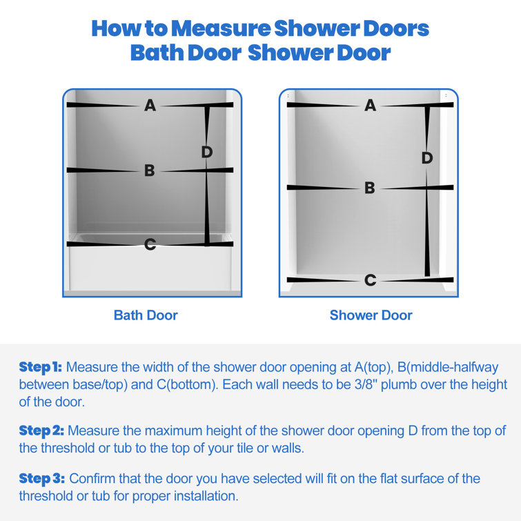 Oceanus 55''-59'' Frameless Clear Tempered Glass Shower Door