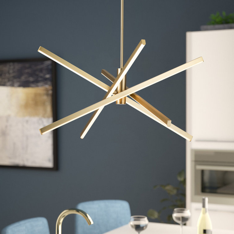 Black Aluminum 4-Light Sputnik Linear Chandelier
