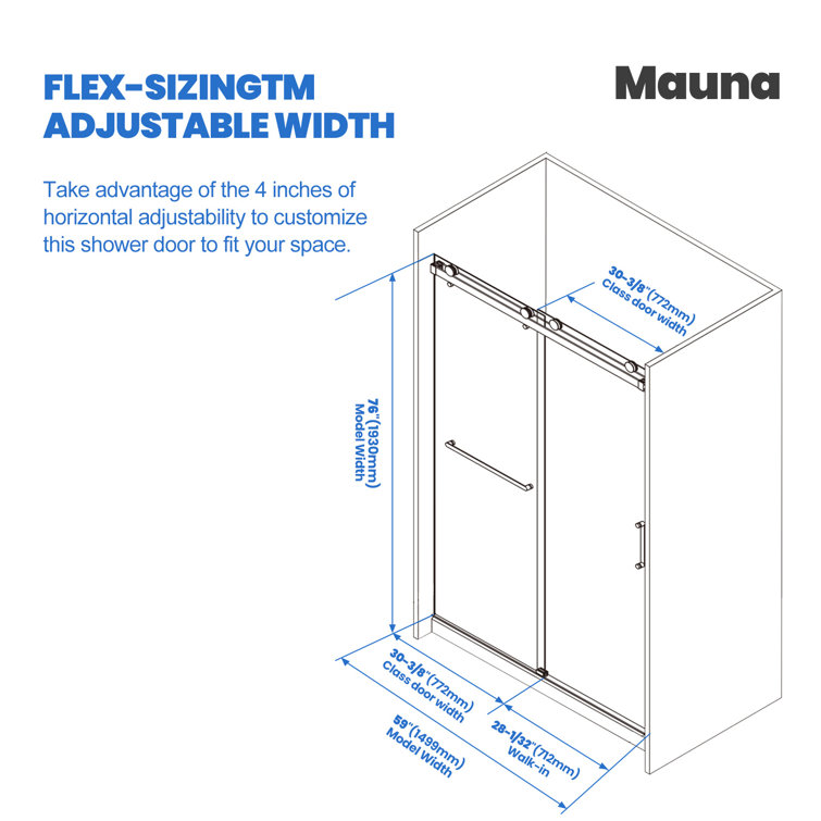 Oceanus 55''-59'' Frameless Clear Tempered Glass Shower Door