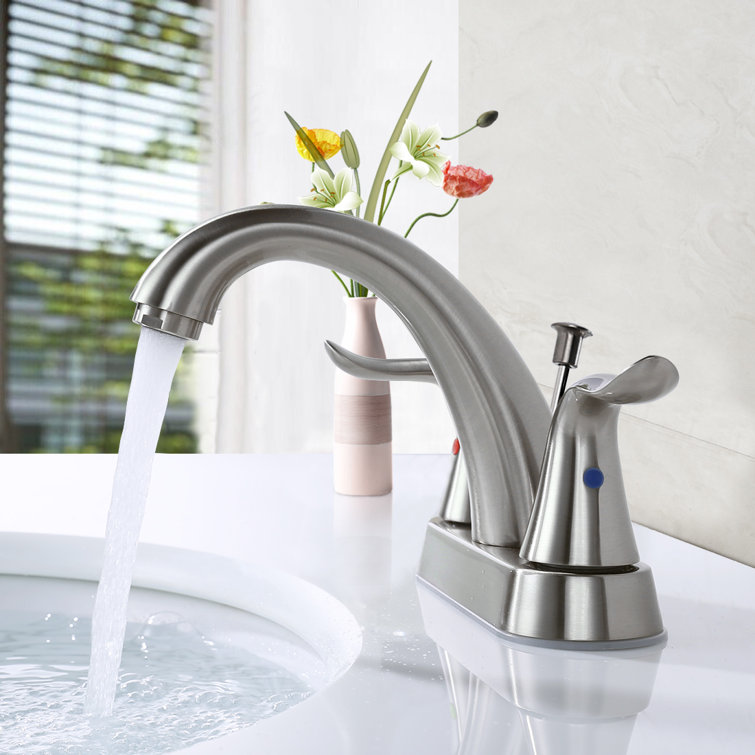 Brushed Nickel 2-Handle Centerset Bathroom Faucet with Drain Assembly