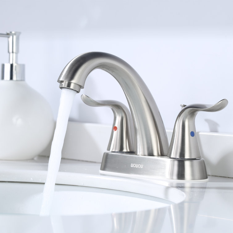 Brushed Nickel 2-Handle Centerset Bathroom Faucet with Drain Assembly