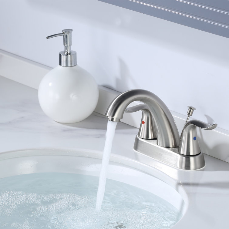 Brushed Nickel 2-Handle Centerset Bathroom Faucet with Drain Assembly
