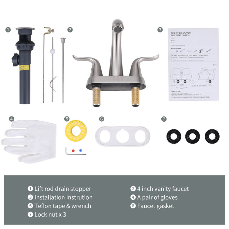 Brushed Nickel 2-Handle Centerset Bathroom Faucet with Drain Assembly