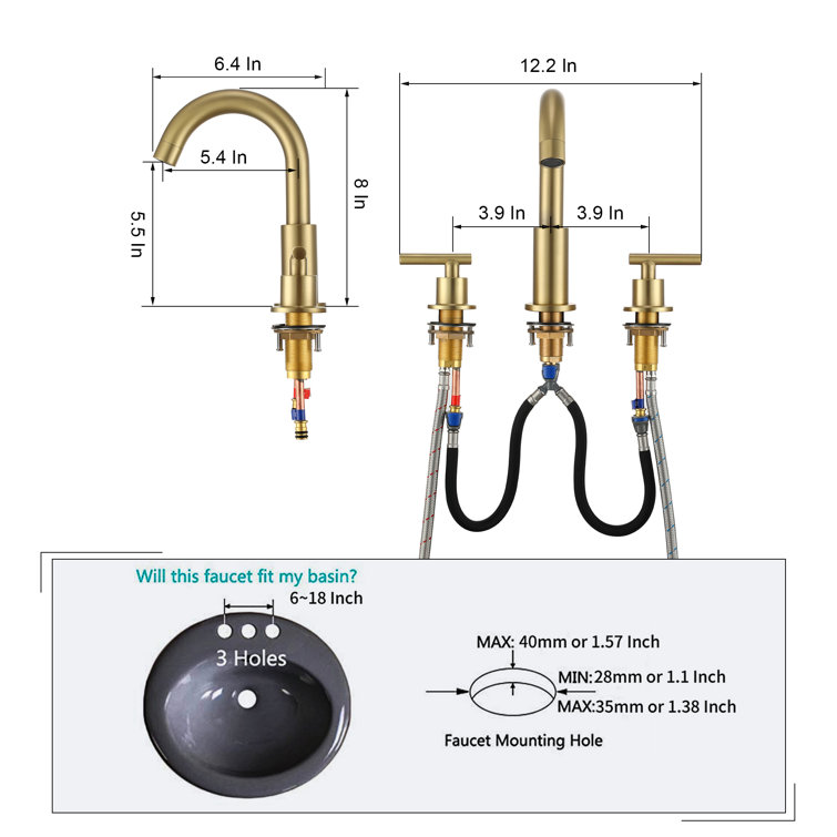 Brushed Gold 8-Inch Widespread 2-Handle Bathroom Faucet