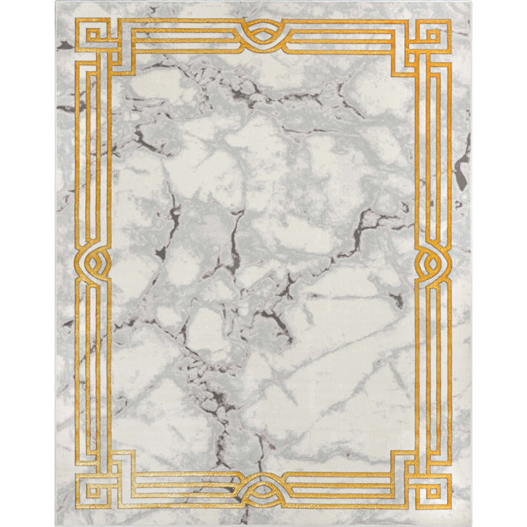 Ivory Abstract Easy-Care Stain-Resistant Synthetic Area Rug 5' x 7'