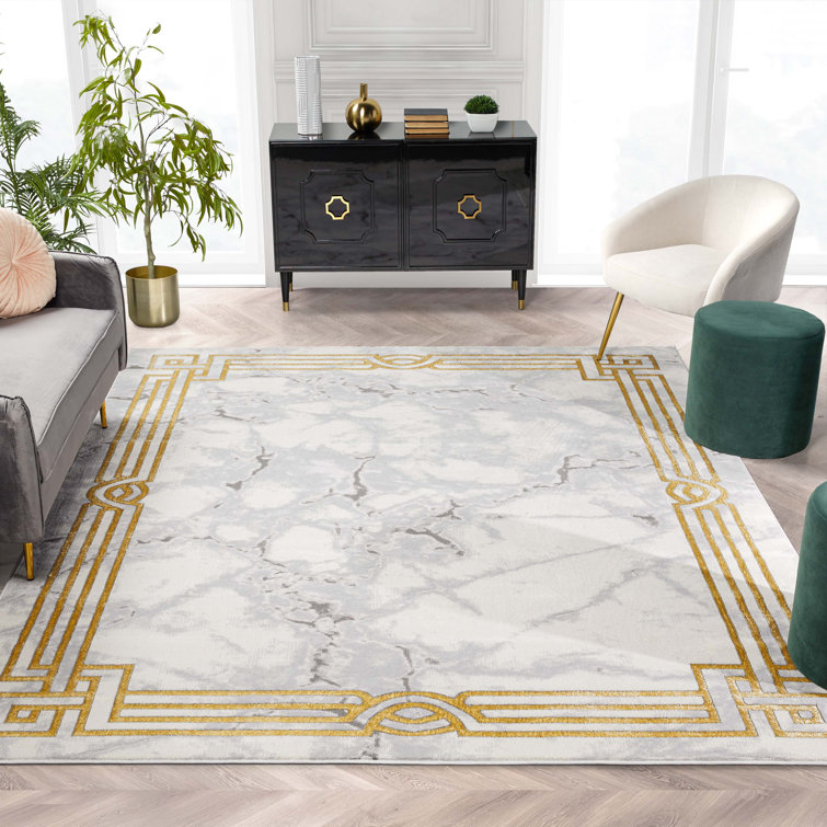 Ivory Abstract Easy-Care Stain-Resistant Synthetic Area Rug 5' x 7'