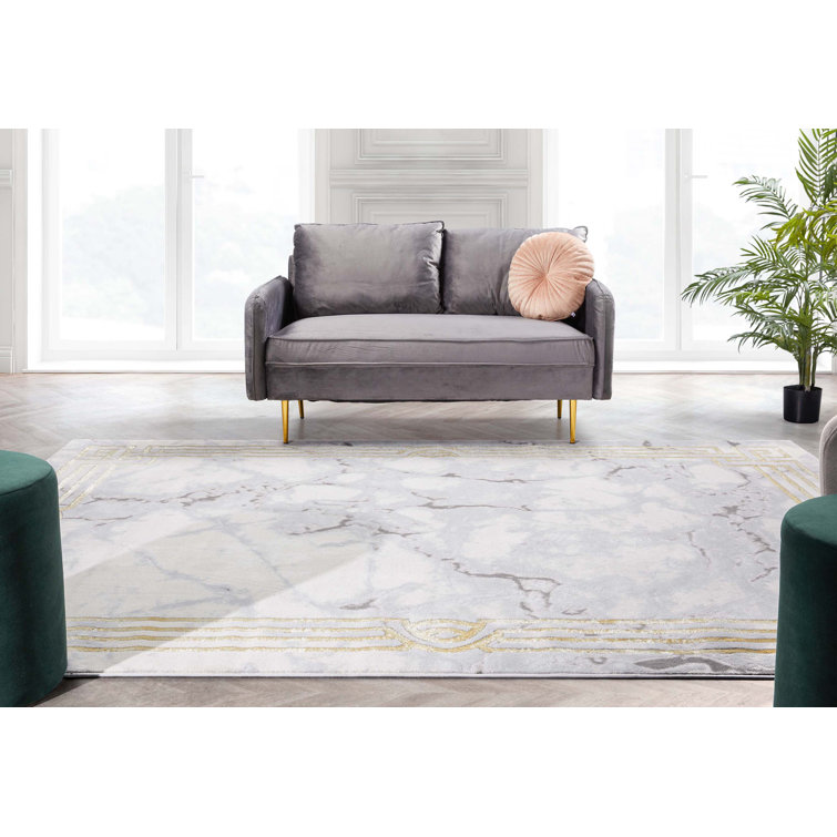 Ivory Abstract Easy-Care Stain-Resistant Synthetic Area Rug 5' x 7'