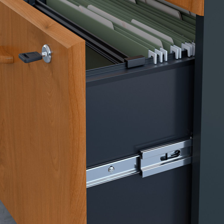 Natural Cherry & Slate Corner Computer Desk with Filing Cabinet