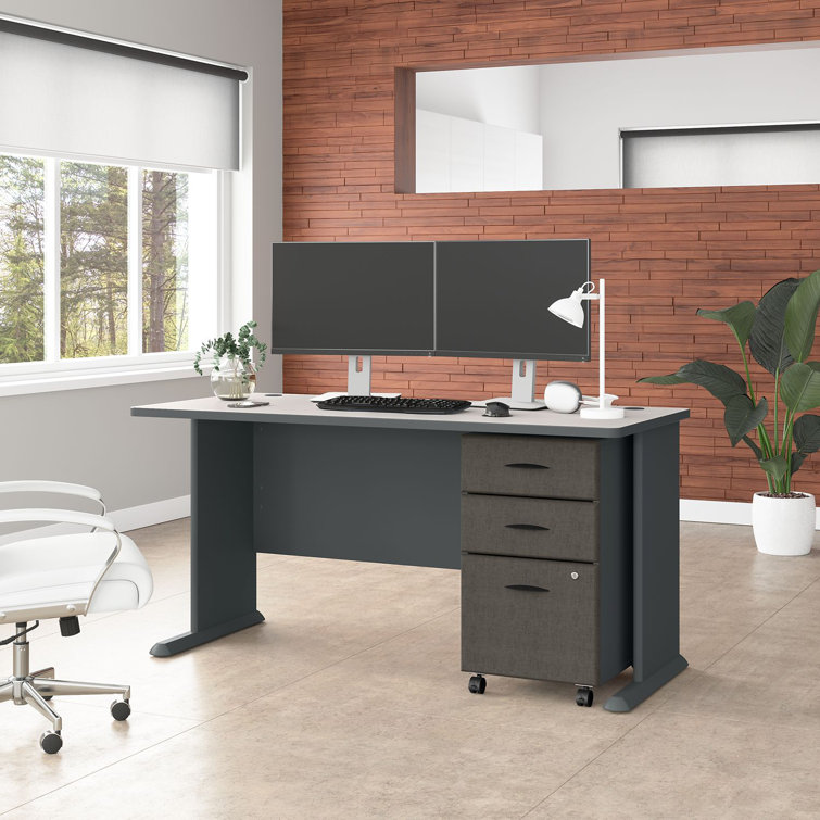 Slate and White Spectrum Contemporary Executive Office Desk with Drawers