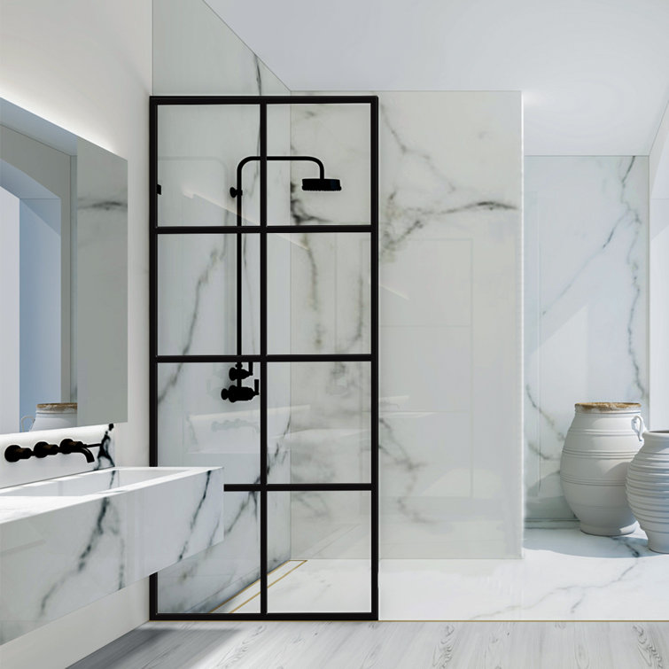 Madeira 36'' x 76'' Black Aluminum Framed Shower Screen