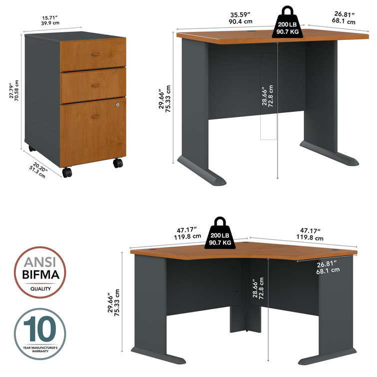 Natural Cherry & Slate Corner Computer Desk with Filing Cabinet