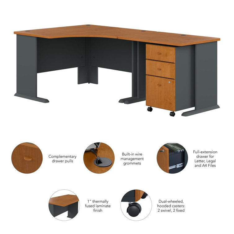 Natural Cherry & Slate Corner Computer Desk with Filing Cabinet