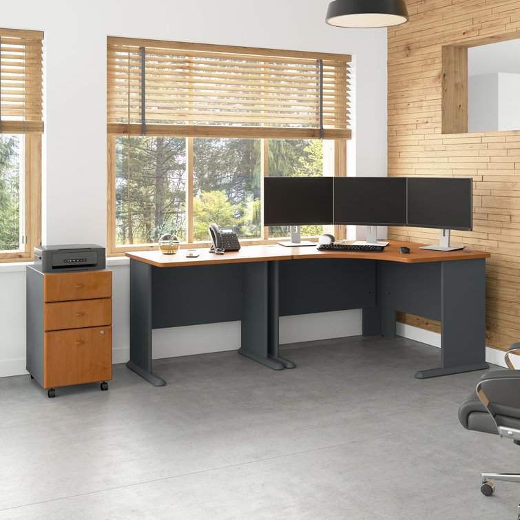 Natural Cherry & Slate Corner Computer Desk with Filing Cabinet