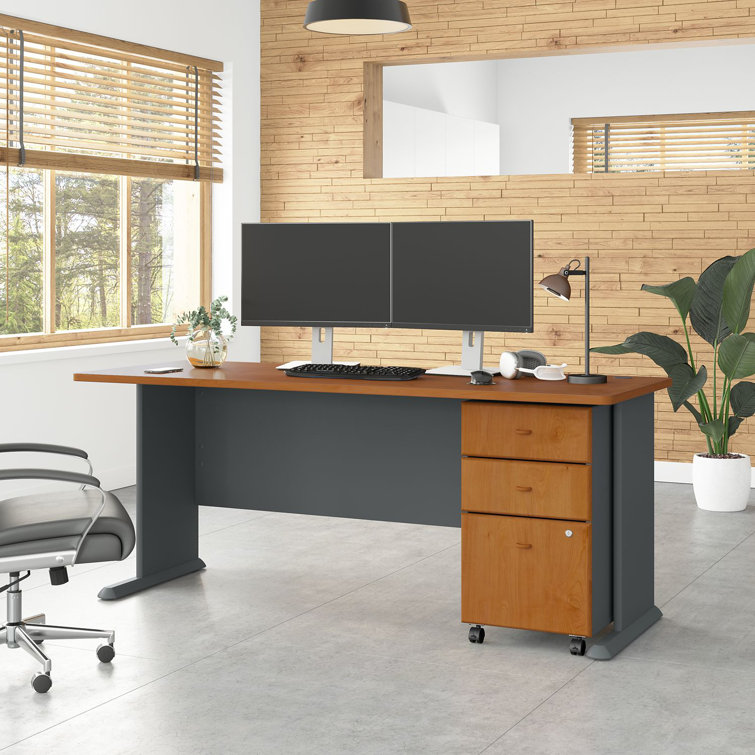 Slate Executive 48" Desk with Filing Cabinet and Keyboard Tray