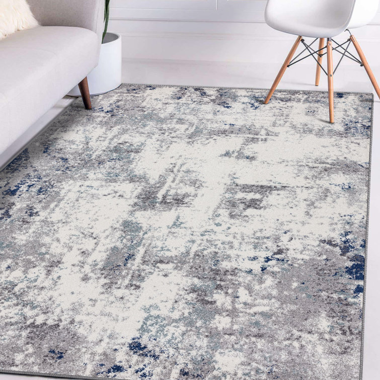 Ivory and Gray Abstract Synthetic Area Rug 4' x 5'
