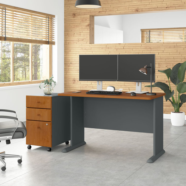 Slate Executive 48" Desk with Filing Cabinet and Keyboard Tray