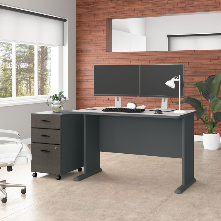 Slate and White Spectrum Contemporary Executive Office Desk with Drawers