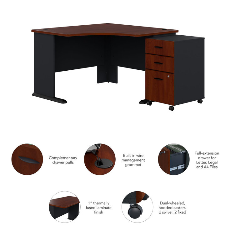 Hansen Cherry L-Shape Executive Desk with Mobile File Cabinet