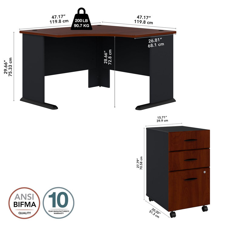 Hansen Cherry L-Shape Executive Desk with Mobile File Cabinet