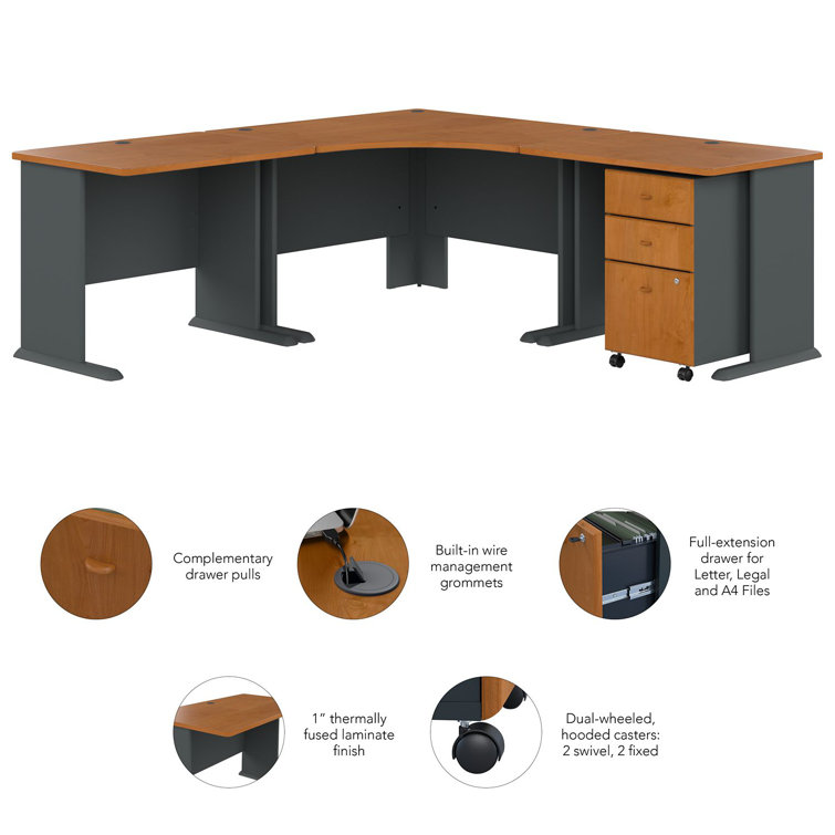 Natural Cherry L-Shape Executive Desk with Mobile File Cabinet
