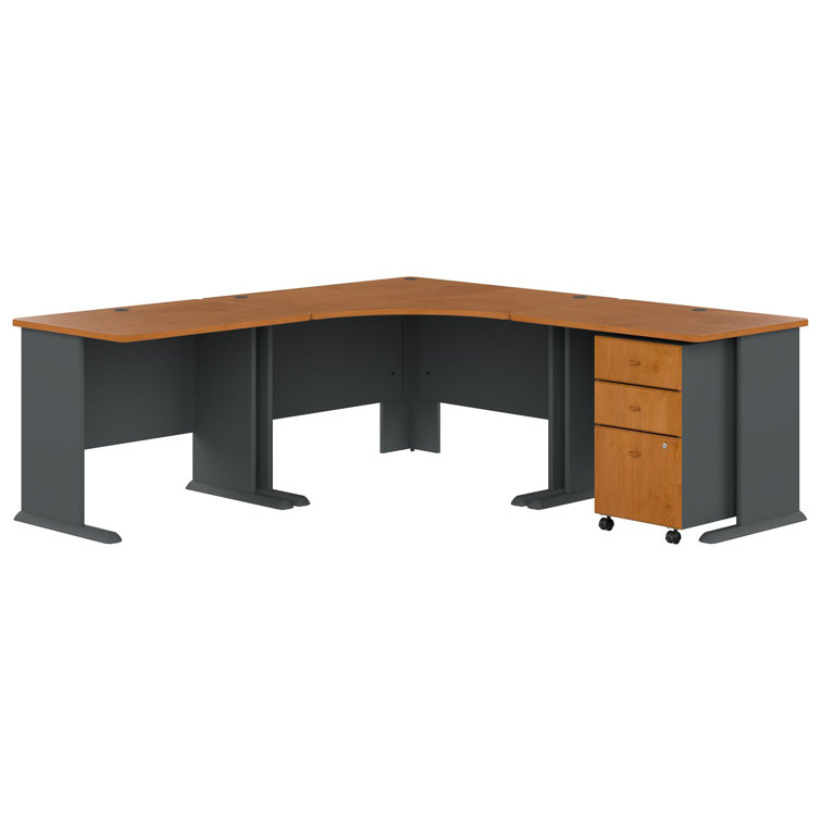 Natural Cherry L-Shape Executive Desk with Mobile File Cabinet