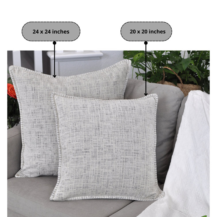 Cream White Chenille Square Throw Pillow Covers with Piped Edges, Set of 2