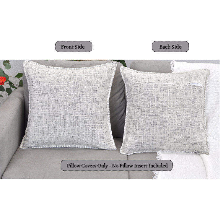 Cream White Chenille Square Throw Pillow Covers with Piped Edges, Set of 2
