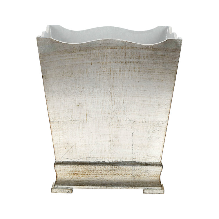 Florentine Platinum Leaf Handcarved Wooden Waste Basket