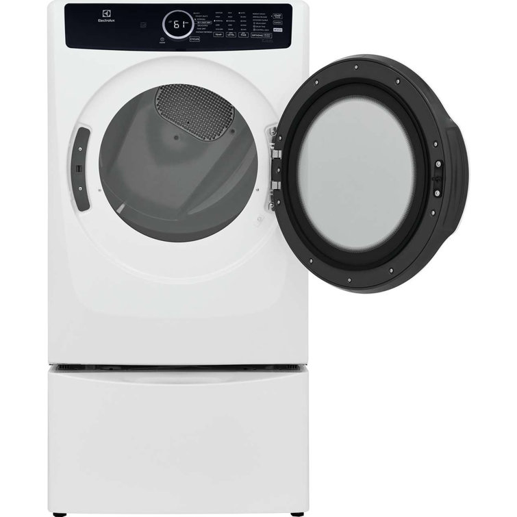 White Energy Star Front Load Electric Dryer with Steam and Moisture Sensing