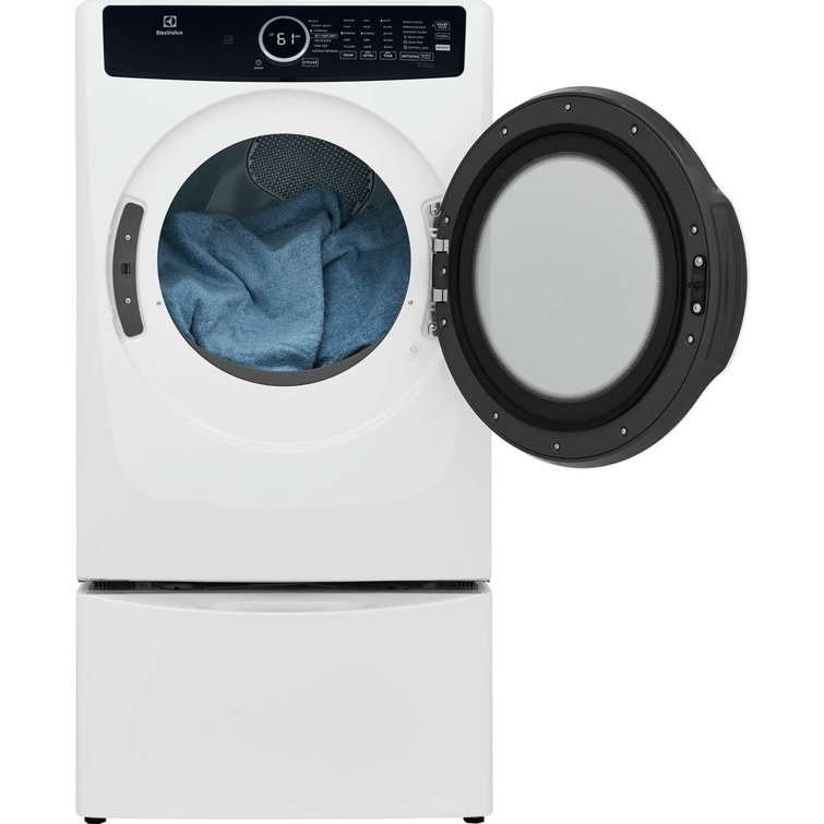 White Energy Star Front Load Electric Dryer with Steam and Moisture Sensing