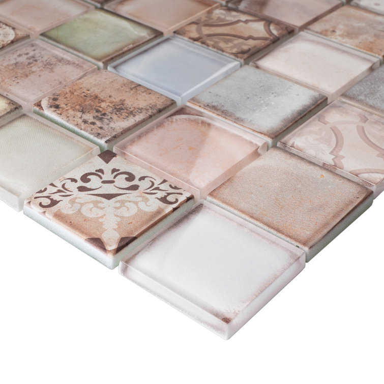 Retro Multicolor Glass Mosaic Wall Tile Sheet